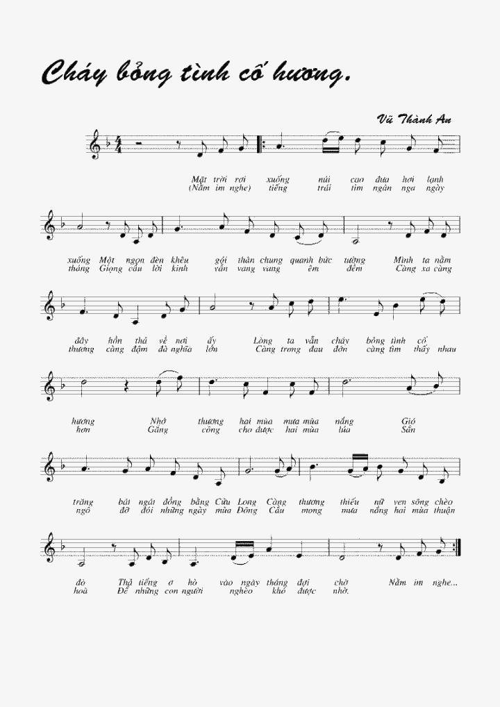 Sheet nhạc Cháy Bóng Tình Cố Hương